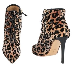 Francesco Russo Chenille Leopard Print Stiletto Heel Ankle Booties Size 8.5